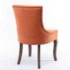 Lot de 2 chaises de salle à manger vintage style campagnard français – Revêtement en lin et garniture cloutée