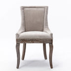 Lot de 2 chaises de salle à manger vintage style campagnard français – Revêtement en lin et garniture cloutée