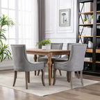 Lot de 2 chaises de salle à manger vintage style campagnard français – Revêtement en lin et garniture cloutée