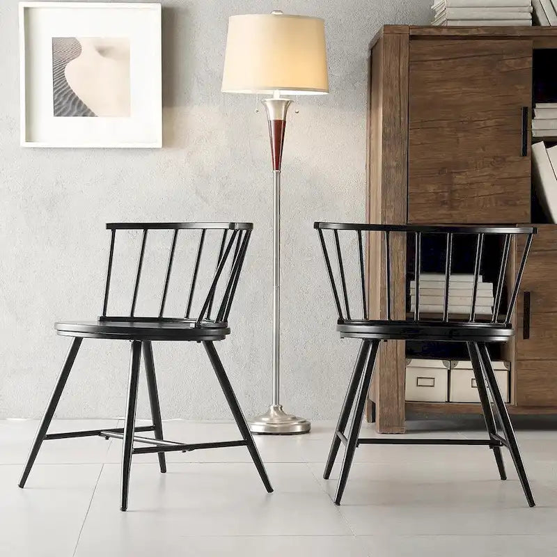 Chaise de salle à manger à barreaux en métal et bois Truman (dossier bas) – Lot de 2