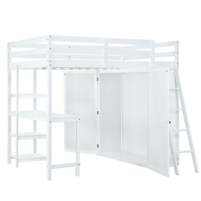 Lit mezzanine Merax avec armoire, bureau et étagères