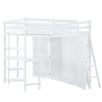Lit mezzanine Merax avec armoire, bureau et étagères