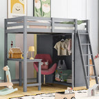 Lit mezzanine Merax avec armoire, bureau et étagères