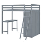 Lit mezzanine Merax avec armoire, bureau et étagères
