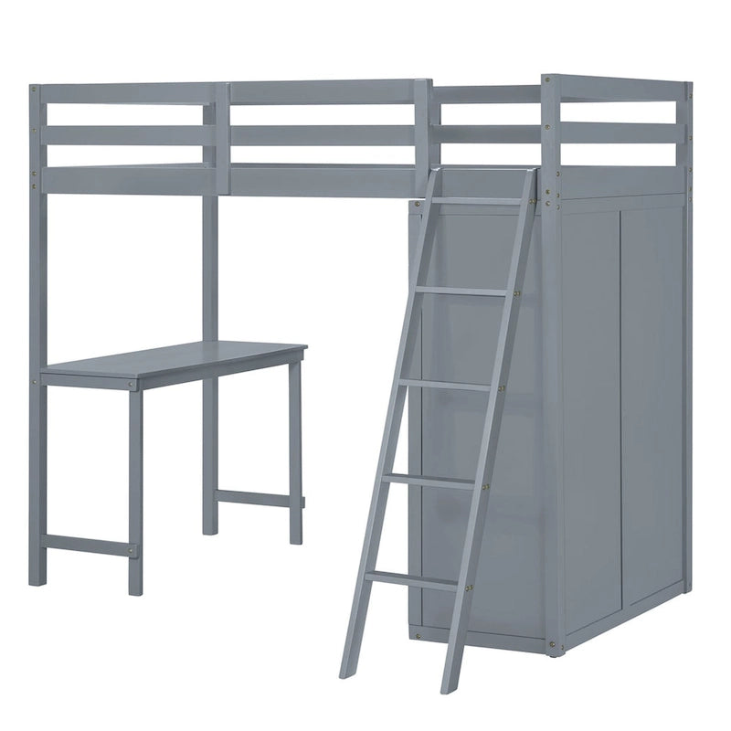 Lit mezzanine Merax avec armoire, bureau et étagères