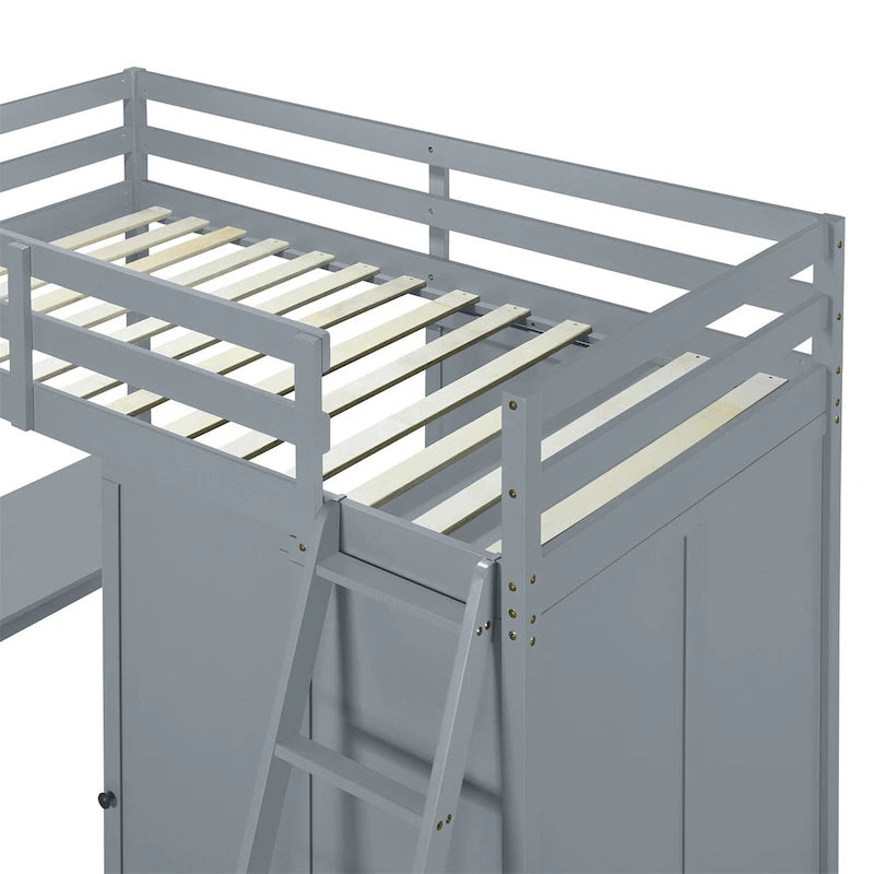 Lit mezzanine Merax avec armoire, bureau et étagères