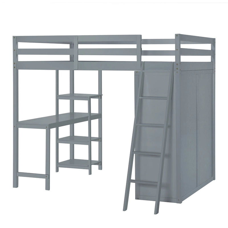 Lit mezzanine Merax avec armoire, bureau et étagères