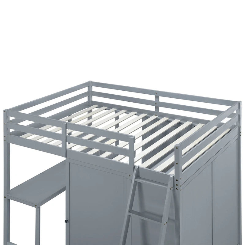 Lit mezzanine Merax avec armoire, bureau et étagères
