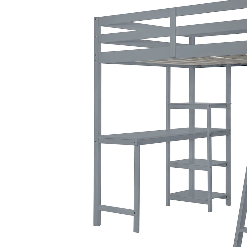 Lit mezzanine Merax avec armoire, bureau et étagères
