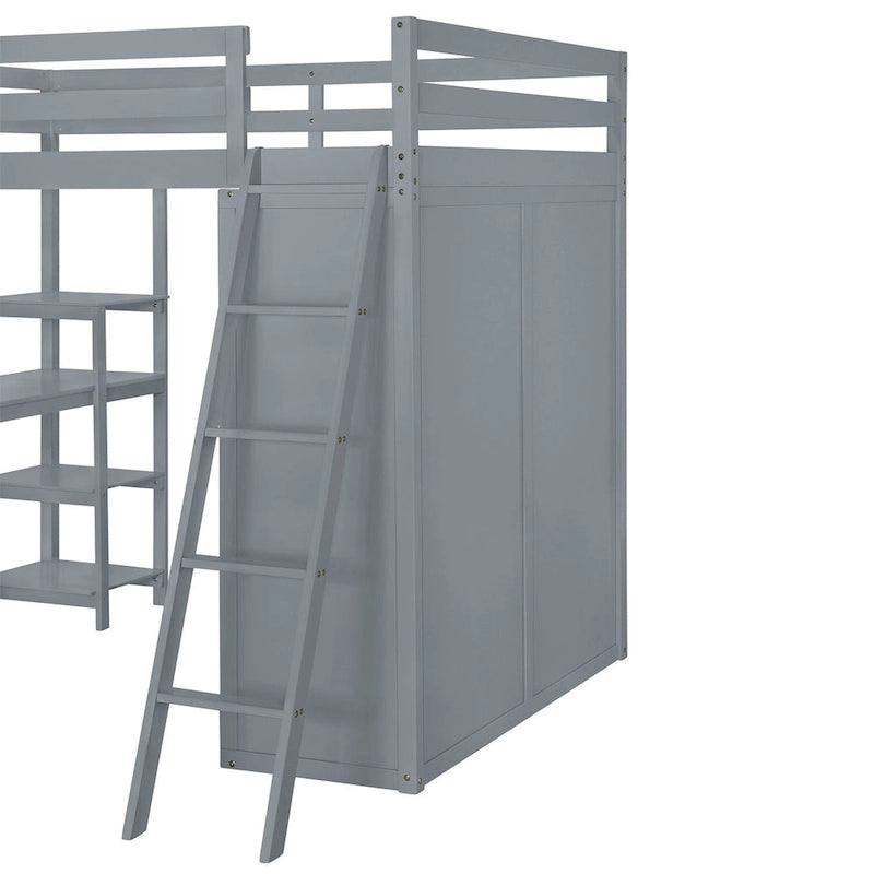 Lit mezzanine Merax avec armoire, bureau et étagères