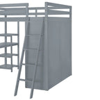 Lit mezzanine Merax avec armoire, bureau et étagères