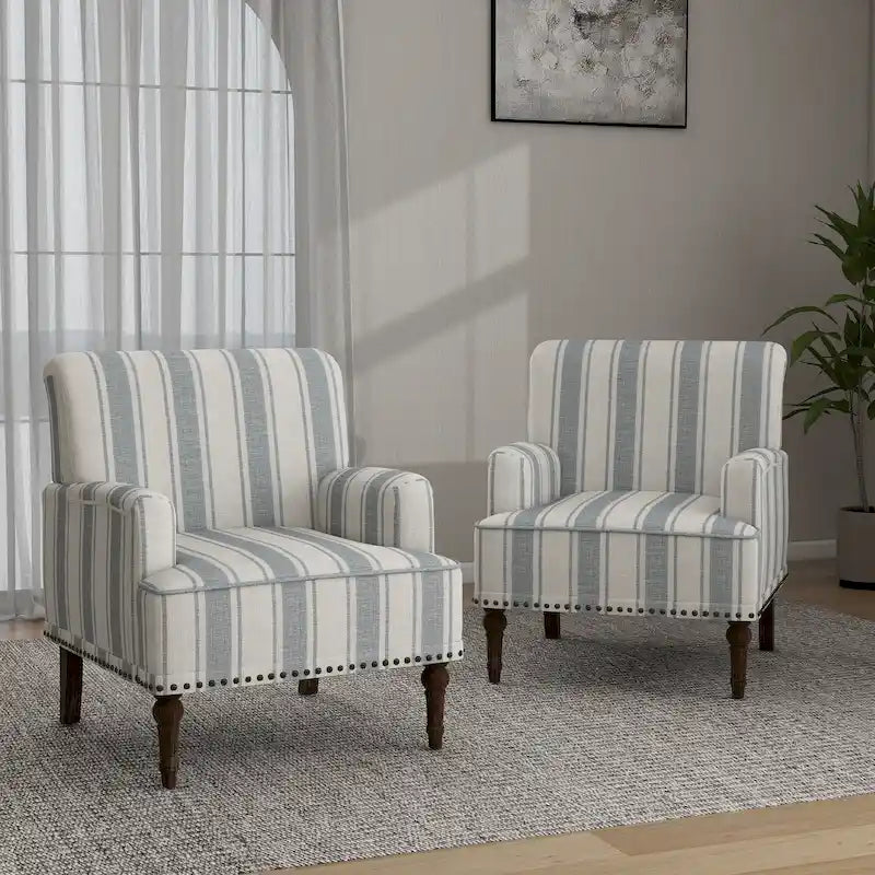 Lot de 2 fauteuils d'appoint traditionnels rembourrés à rayures pour le salon