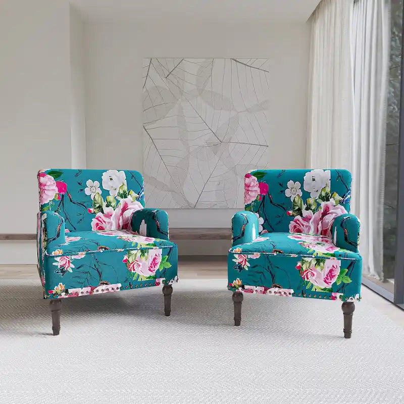 Lot de 2 fauteuils d'appoint traditionnels rembourrés à rayures pour le salon