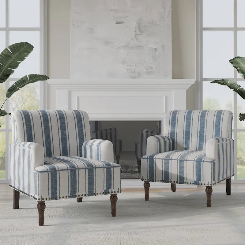 Lot de 2 fauteuils d'appoint traditionnels rembourrés à rayures pour le salon