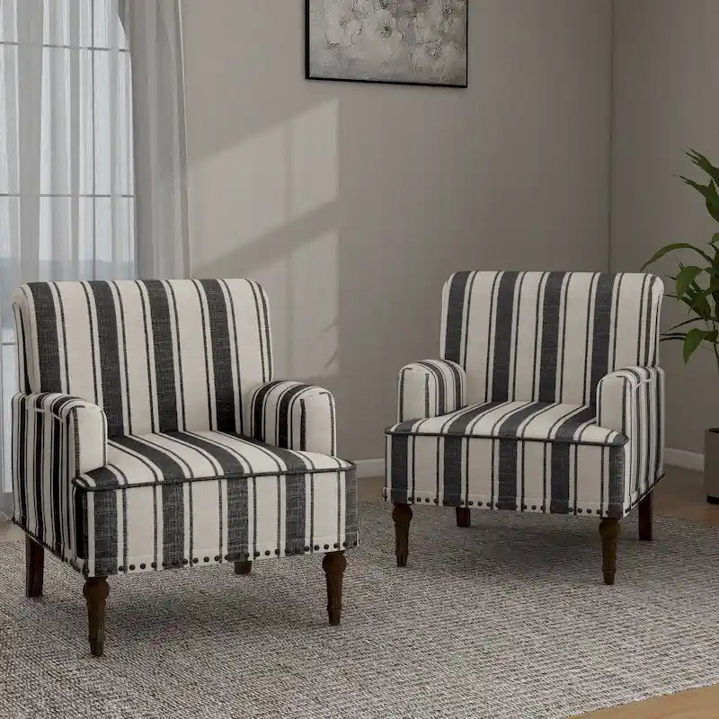 Lot de 2 fauteuils d'appoint traditionnels rembourrés à rayures pour le salon