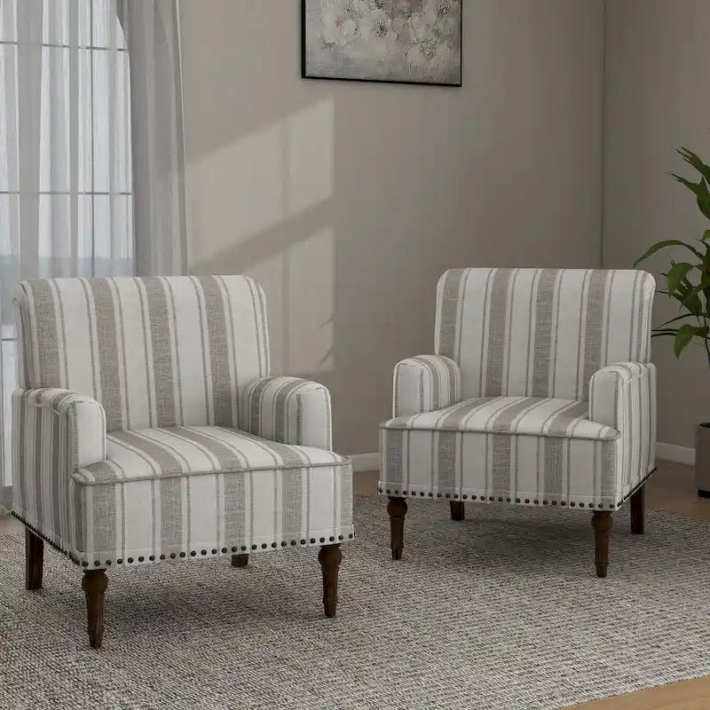 Lot de 2 fauteuils d'appoint traditionnels rembourrés à rayures pour le salon