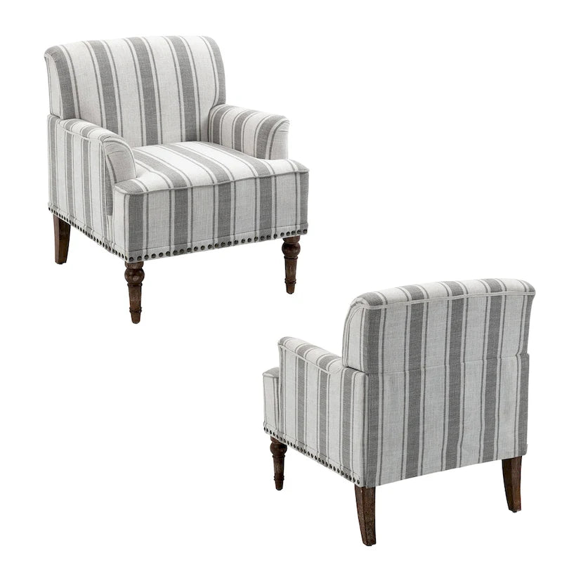 Lot de 2 fauteuils d'appoint traditionnels rembourrés à rayures pour le salon
