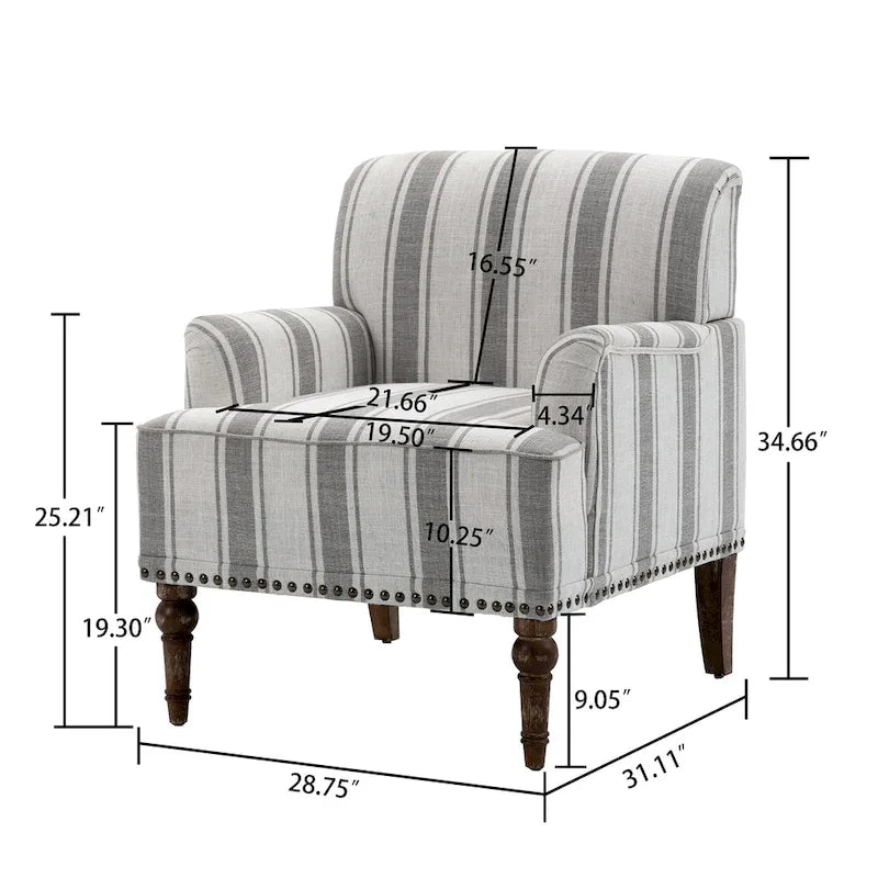 Lot de 2 fauteuils d'appoint traditionnels rembourrés à rayures pour le salon
