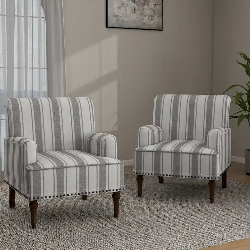 Lot de 2 fauteuils d'appoint traditionnels rembourrés à rayures pour le salon