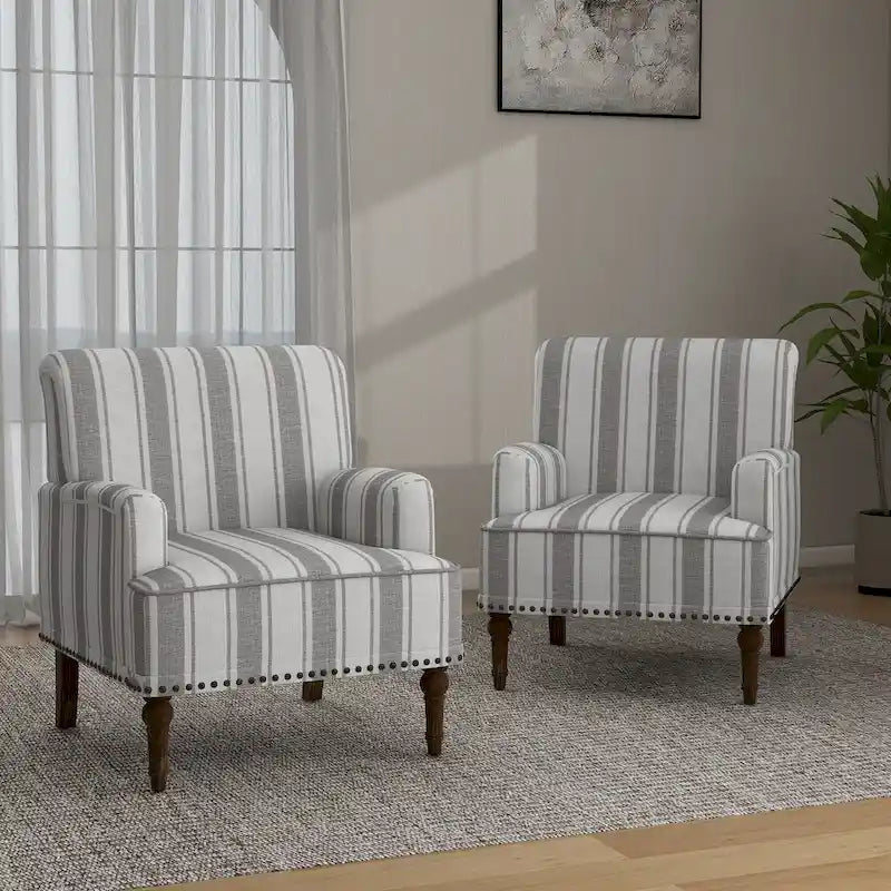 Lot de 2 fauteuils d'appoint traditionnels rembourrés à rayures pour le salon