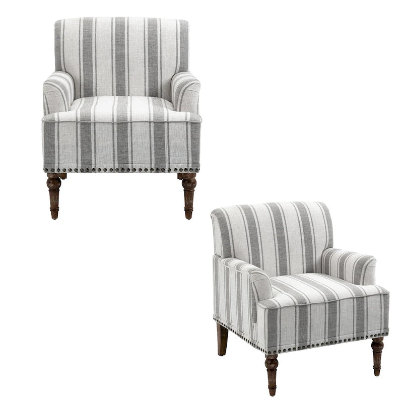 Lot de 2 fauteuils d'appoint traditionnels rembourrés à rayures pour le salon