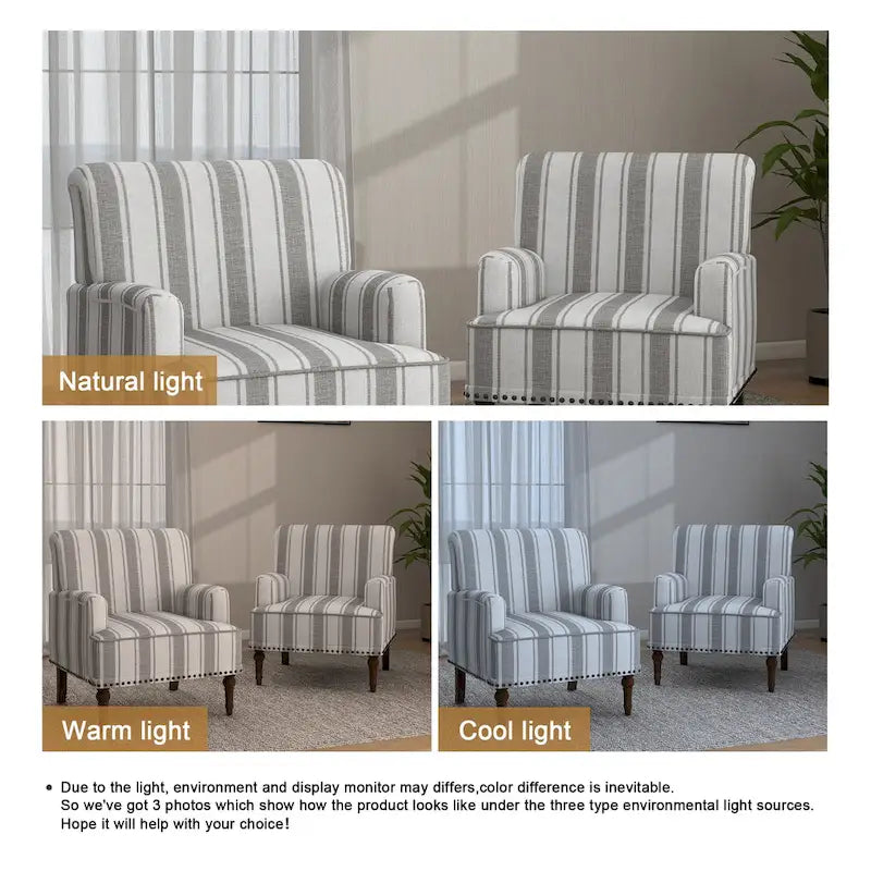 Lot de 2 fauteuils d'appoint traditionnels rembourrés à rayures pour le salon