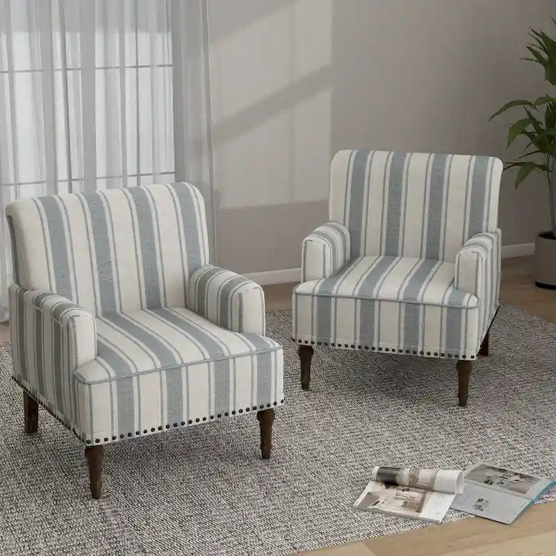 Lot de 2 fauteuils d'appoint traditionnels rembourrés à rayures pour le salon