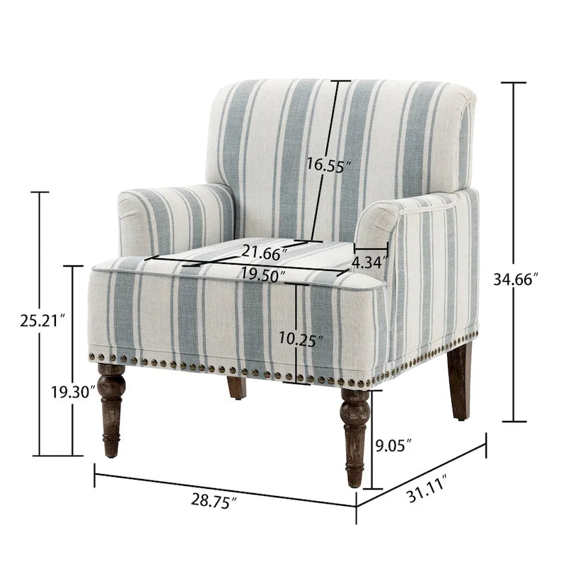Lot de 2 fauteuils d'appoint traditionnels rembourrés à rayures pour le salon