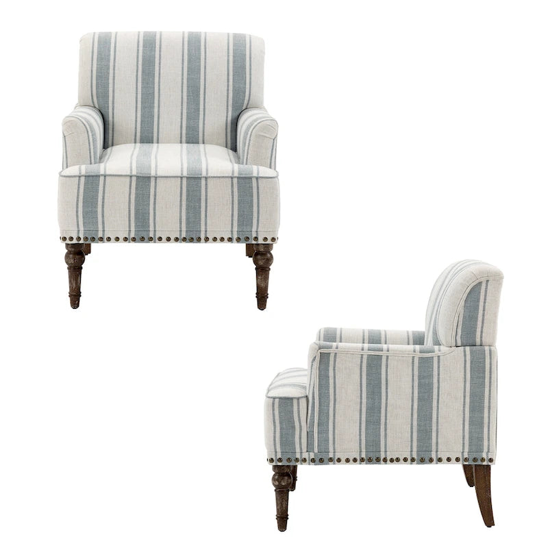 Lot de 2 fauteuils d'appoint traditionnels rembourrés à rayures pour le salon