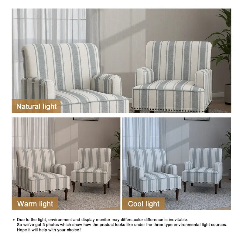 Lot de 2 fauteuils d'appoint traditionnels rembourrés à rayures pour le salon