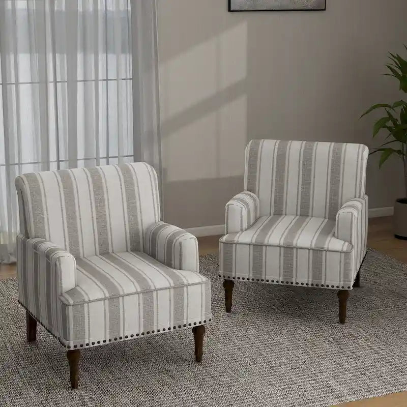 Lot de 2 fauteuils d'appoint traditionnels rembourrés à rayures pour le salon