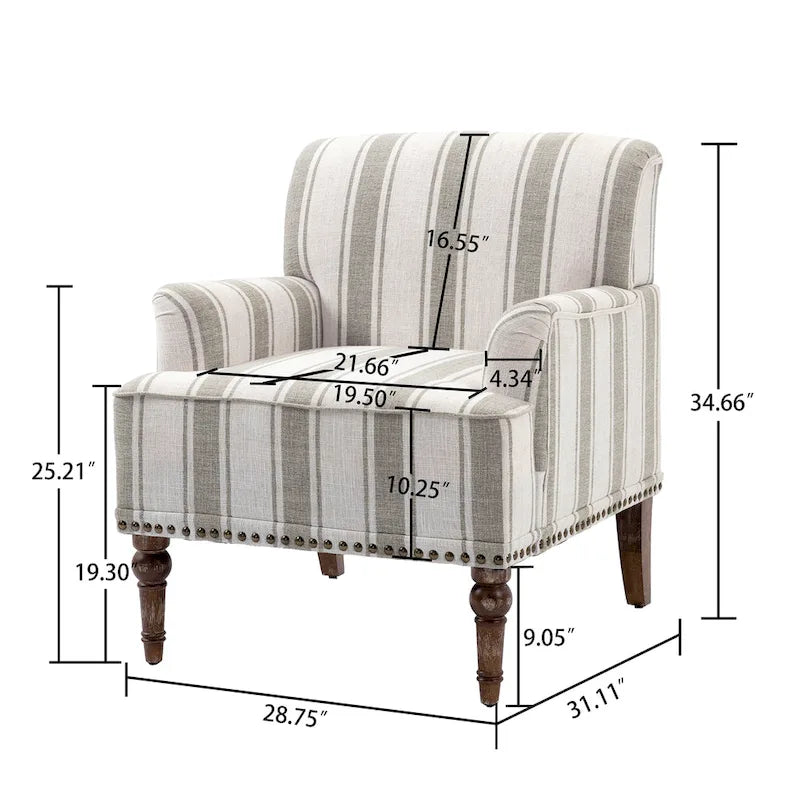 Lot de 2 fauteuils d'appoint traditionnels rembourrés à rayures pour le salon