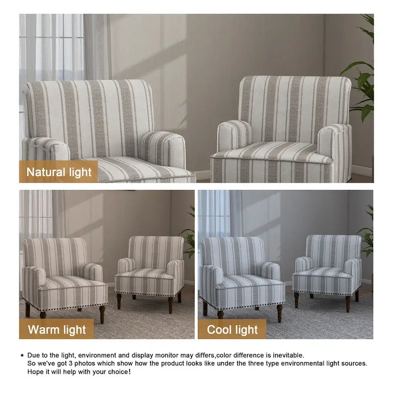 Lot de 2 fauteuils d'appoint traditionnels rembourrés à rayures pour le salon