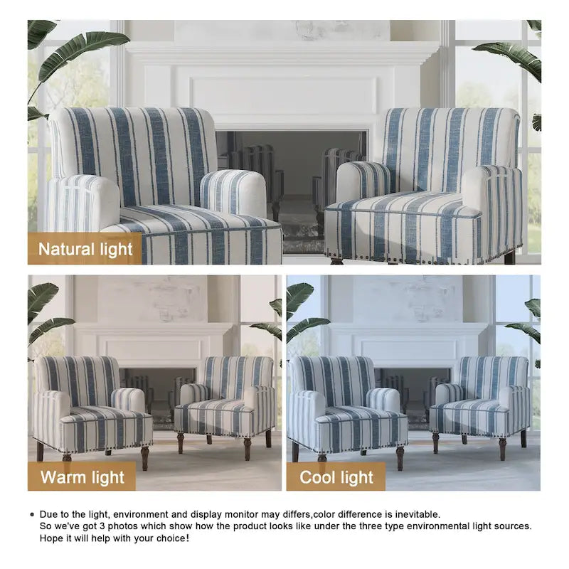 Lot de 2 fauteuils d'appoint traditionnels rembourrés à rayures pour le salon