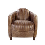 Fauteuil Rétro en Cuir pleine fleur Marron – Détails Aluminium et Clous