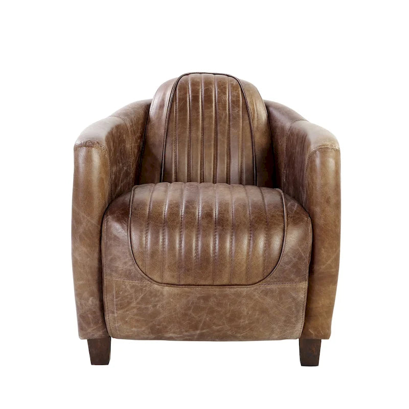 Fauteuil Rétro en Cuir pleine fleur Marron – Détails Aluminium et Clous