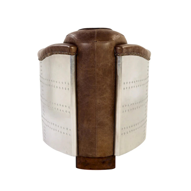 Fauteuil Rétro en Cuir pleine fleur Marron – Détails Aluminium et Clous