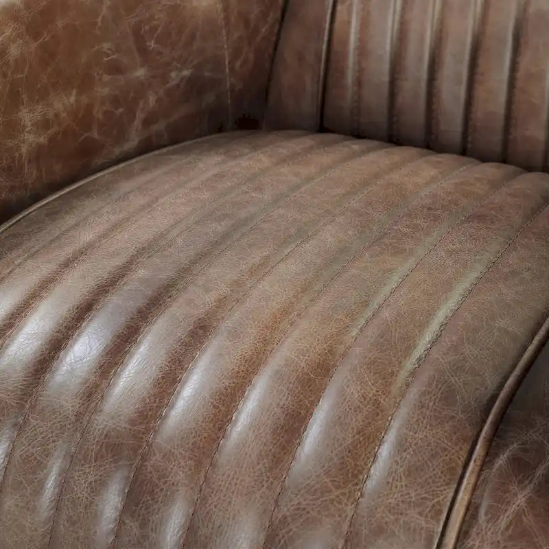 Fauteuil Rétro en Cuir pleine fleur Marron – Détails Aluminium et Clous