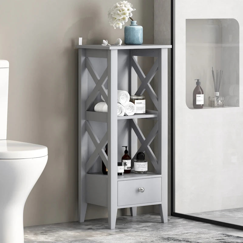 Meuble de rangement de salle de bain Loverin en bois manufacturé avec tiroir