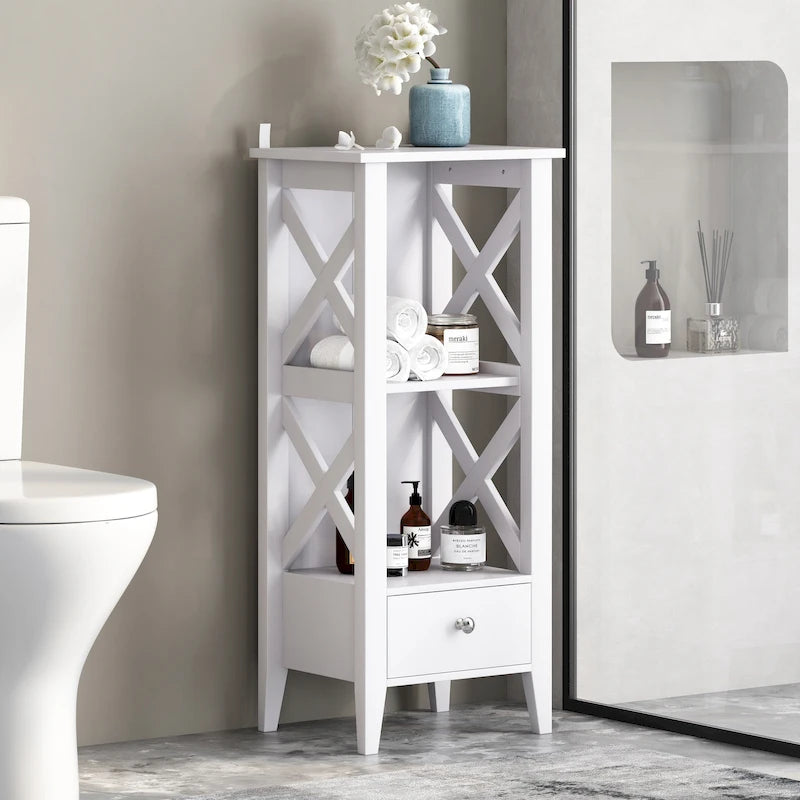 Meuble de rangement de salle de bain Loverin en bois manufacturé avec tiroir
