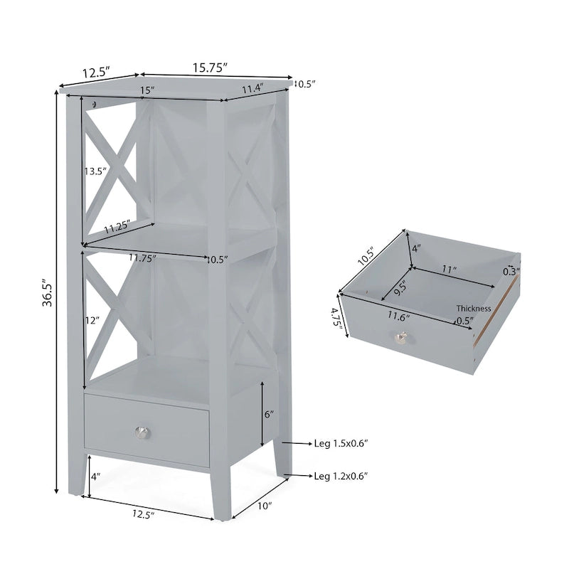 Meuble de rangement de salle de bain Loverin en bois manufacturé avec tiroir
