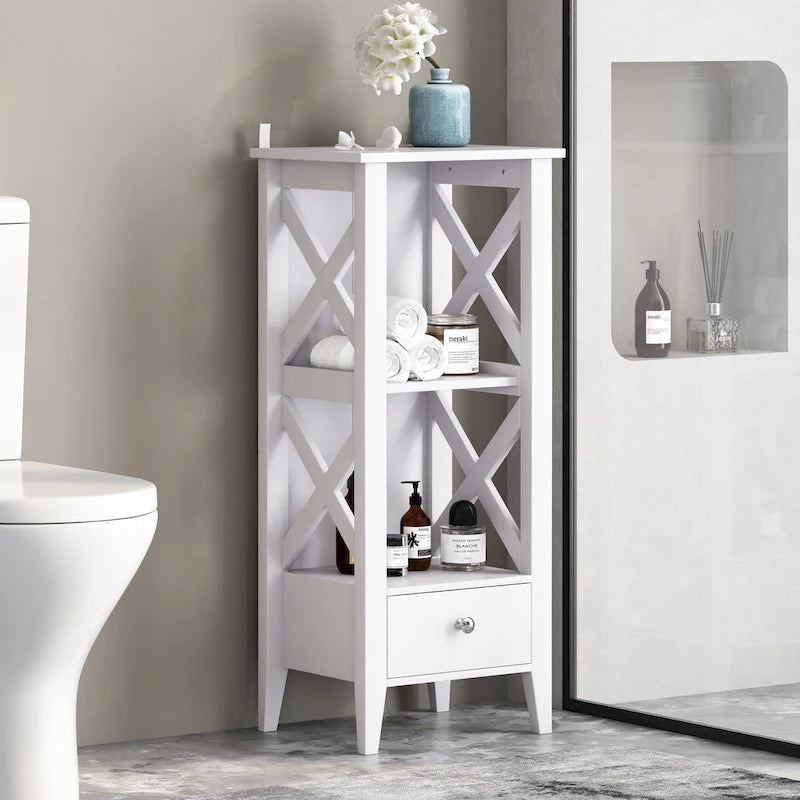 Meuble de rangement de salle de bain Loverin en bois manufacturé avec tiroir