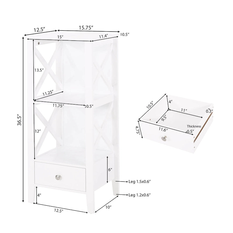 Meuble de rangement de salle de bain Loverin en bois manufacturé avec tiroir