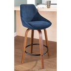 Lot de 2 tabourets de bar en velours côtelé – Pieds en noyer et repose-pieds rond noir