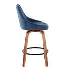Lot de 2 tabourets de bar en velours côtelé – Pieds en noyer et repose-pieds rond noir