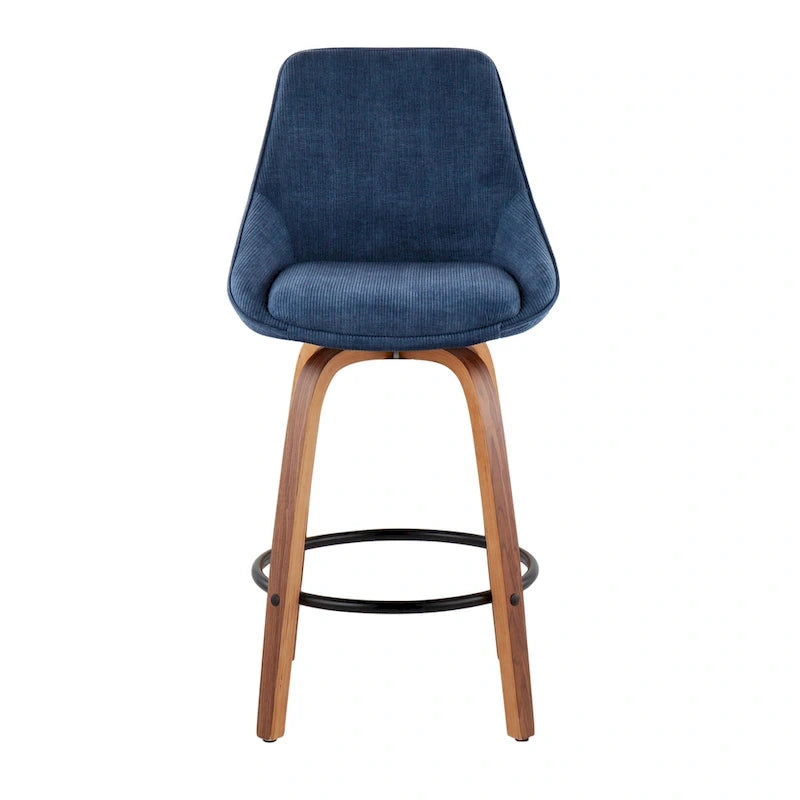 Lot de 2 tabourets de bar en velours côtelé – Pieds en noyer et repose-pieds rond noir