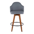 Tabouret de bar Mid-Century Modern – Structure en noyer, similicuir et clous décoratifs
