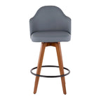 Tabouret de bar Mid-Century Modern – Structure en noyer, similicuir et clous décoratifs