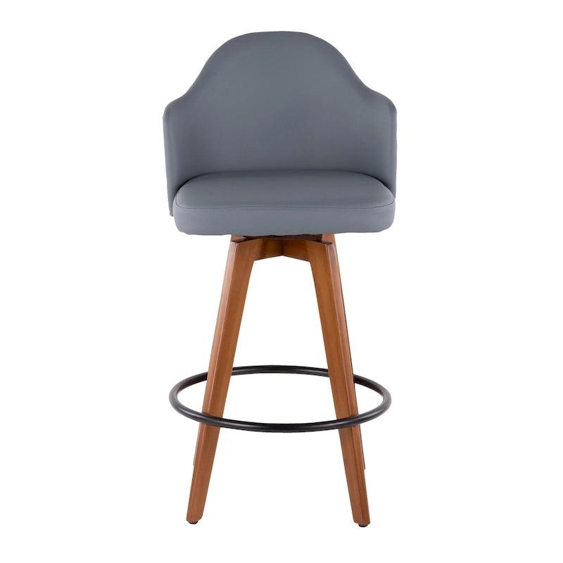 Tabouret de bar Mid-Century Modern – Structure en noyer, similicuir et clous décoratifs