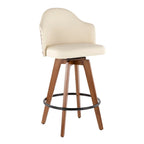 Tabouret de bar Mid-Century Modern – Structure en noyer, similicuir et clous décoratifs